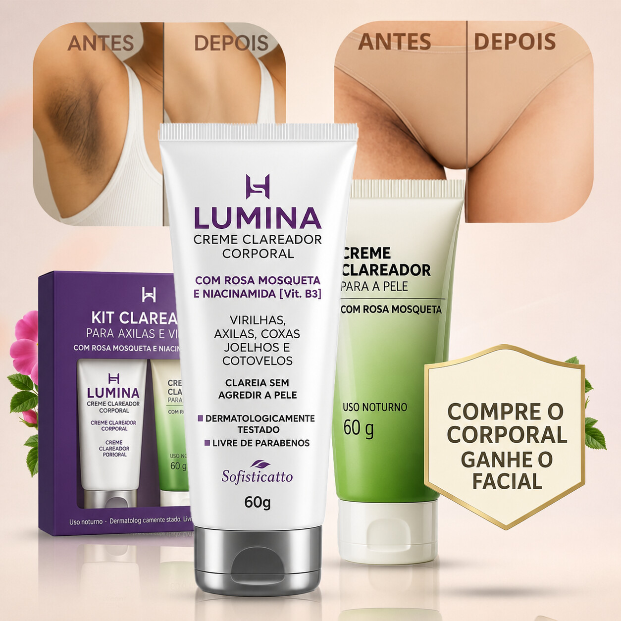 Lumina Creme Clareador Corporal - Antes e Depois